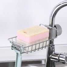 1pc Kitchen Faucet Caddy, Stainless Steel Bathroom Organizer Rack, Storage, Neat For Kitchen, Bathroom, Dorm, Kitchen Supplies, Bathroom Accessories, Back To School