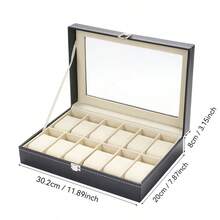 1 pieza Caja de almacenamiento de cuero de gran capacidad para relojes, estuche de exhibición de relojes y almacenamiento de joyas - Negro - Ver 12