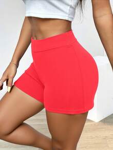 Short pantalón corto mujer licra algodón cintura pretina ancha corte v moldeador deportivo cómodo uso diario casual primavera verano otoño gimnasio baile gimnasia halloween disfraz festival - Rosa coral - Ver 3