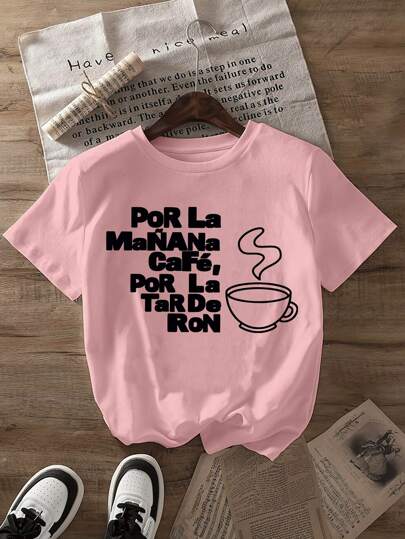 Women's Round Neck Short Sleeve Letter Print Milk Silk Casual T-Shirt