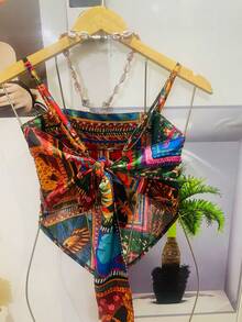 Belala Moda New Vest With Adjustable String And Print - Burgundy - View 2