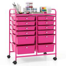 12 Drawers Rolling Cart Storage Mutlicolor Scrapbook Paper Studio Organizer Bins - Hot Pink - View 9