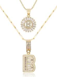 2 Dây chuyền chữ cái mạ vàng 18k lấp lánh, dây chuyền mảnh mai, dây chuyền tên cá nhân hóa, mặt dây chuyền tròn đính đá Zirconia, trang sức pha lê, quà tặng cho phụ nữ - 26 chữ cái - Xem 55