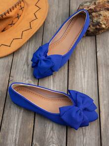 Bow Decor Flat Heel Slip-On Shoes, French Pointed Toe Loafers