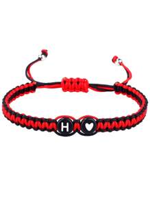 1 pulseira trançada com coração preto e branco + 26 letras, corrente de joias minimalista e versátil para casais com formato de coração