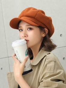 1 件韩式贝雷帽，时尚八角帽，女式艺术家帽，新款纯色，羊毛混纺帽檐贝雷帽，英式报童帽，适合日常佩戴、节日、聚会、典礼 - 黑色 - 查看 8