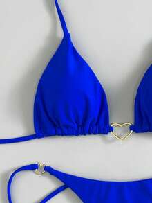 2025 New European & American Metal Decor Halter Push-Up Bikini, Brazilian Sexy Solid Color Splicing Swimsuit Set