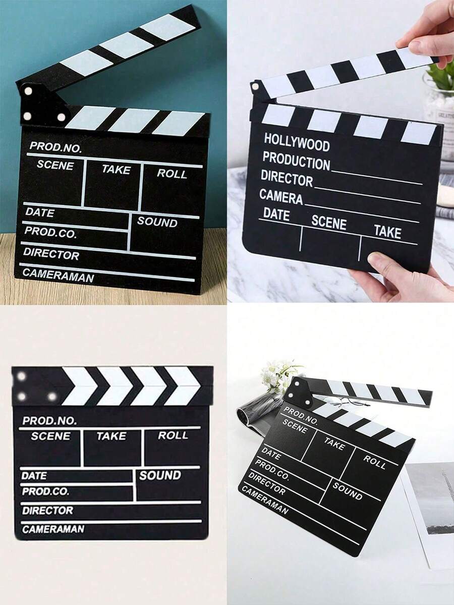 1pc Creative Wooden Clapperboard Decoration, Suitable For Bedroom, Living Room, Office Wall Decor, Desktop Ornaments, Party Supplies - Multicolor - View 1