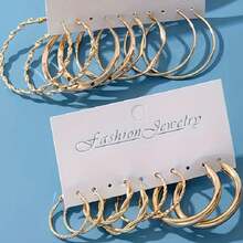 8 Pairs Simple Braided Hoop Earrings, Fashion & Versatile Earring Set - Gold - View 4