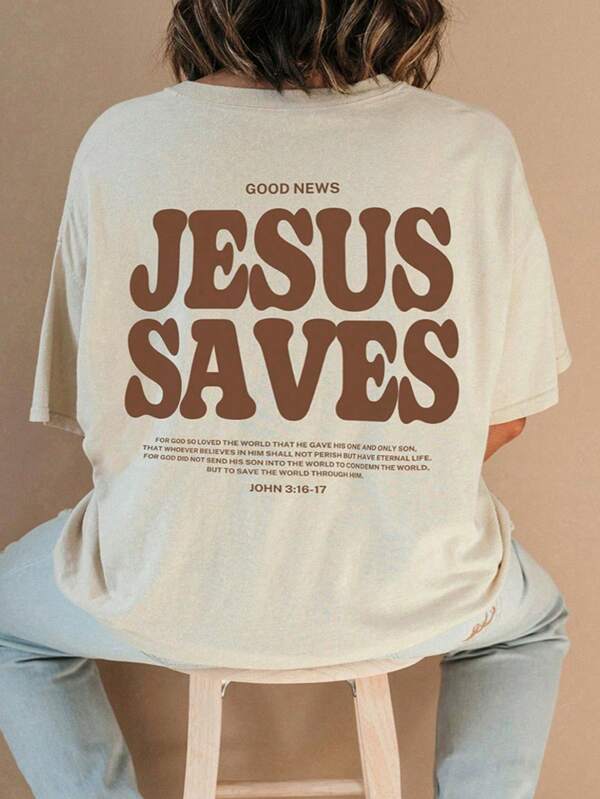Tshirt Feminina Estilosa Estampada Jesus Saves Góspel Estampada Lançamento Camiseta 100% Algodão Camisetão Solta Oversized Plus Size Camiseta
