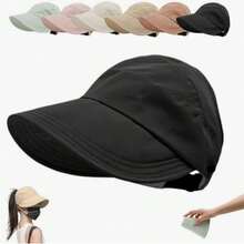 女士宽边无痕马尾遮阳帽，可折叠沙滩遮阳帽，适合年轻女孩，女士太阳帽，宽边草编卷起马尾高尔夫遮阳帽，可折叠沙滩遮阳帽，夏季女士太阳帽，男女宽边可折叠沙滩棒球帽 - A - 查看 7