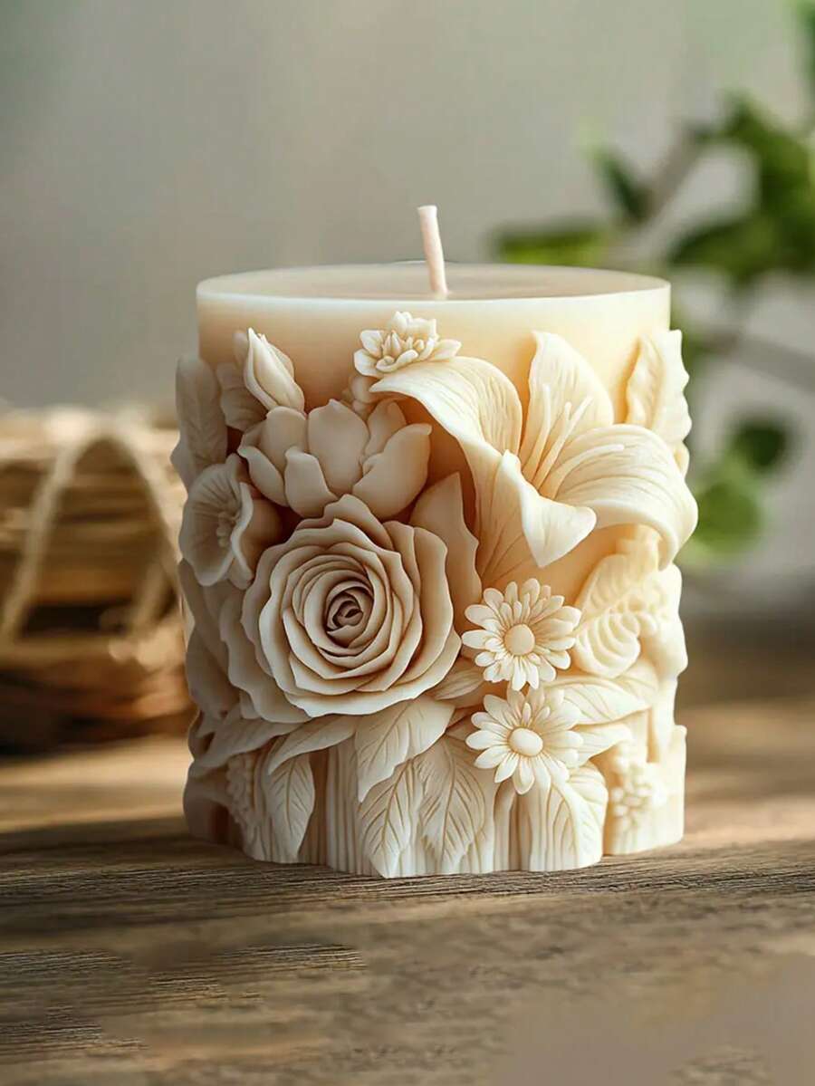 1 件玫瑰和喇叭花柱状硅胶模具 - 精致美丽的细节花朵图案，适用于香薰蜡烛、汽车空气清新剂、浇注独特的礼物 | 室内装饰 | 理想的硅胶模具