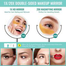 Auxmir Cosmetic Mirror Double-Sided Makeup Mirror With 1X/20X Magnification, Table Mirror Standing 360° Swivel, Removable Travel Mirror For Make-Up Makeup Facial Care And Shaving