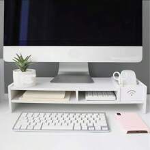 1 pieza Estante elevador para monitor de computadora, soporte multifuncional para portátil con cajón de almacenamiento, organizador de escritorio con cajón para oficina