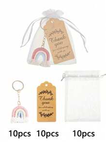 30pcs/15pcs Rainbow Woven Keychain Gift Set, Including 5pcs/10pcs Handmade Keychains, 5pcs/10pcs Thank You Cards And 5pcs/10pcs Organza Bags, Bohemian Style Rainbow Woven Keychains, Suitable For Bridesmaid Gifts, Guest Favors, Birthday Parties, Baby Showers, Mother's Day Parties, Engagement Parties, Bachelorette Parties And Bar/Bat Celebrations