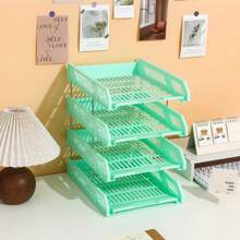 4-Tier Plastic File Tray Office Desk Organizer, Horizontal Filing Rack Paperwork Storage Box Desktop Document Holder, Multi-Layer File Sorting Rack,Back To School,School Supplies