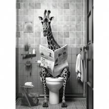 1 幅现代趣味浴室狮子牛坐在马桶上看报纸海报现代墙壁艺术高清图片帆布印刷品可用于房间家居装饰礼物可选相框 - 彩色 - 查看 36
