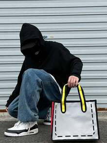 Anime Cartoon Cartoon Cartoon Man Tote Bag Large Capacity Shoulder Messenger Bag Commuter Leisure Dual-Use Versatile - Grey - View 4