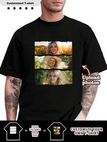 Camiseta personalizada con foto para hombre, personaliza tu foto - Selfie/Bebé/Amigo/Ídolo/Pareja/Familia/Fiesta/Escuela/Deportes/Mascota/Amor - Camiseta de manga corta con foto impresa - Negro - Ver 1