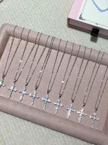 Elegant Cross Necklace With Cubic Zirconia – Minimalist Collarbone Chain | Sparkling Zirconia Inlay, Perfect For Daily Wear & Ideal Gift For Back-To-School, Halloween, Christmas, Valentine's Day & More