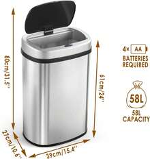 Display4top Stainless Steel Automatic Touchless Kitchen Bathroom Sensor Bin,Trash Can,Touch Bin (58LRound) - 10L - View 3