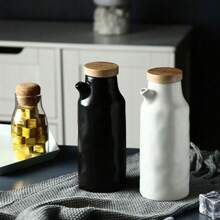 Bottiglia in ceramica stile giapponese per olio e aceto, vasetto per salsa di soia, resistente al forno, bottiglia per condimenti alimentari giapponesi in bianco e nero, adatta per uso domestico e ristoranti