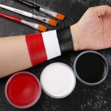Pinturas corporales negras, blancas y rojas con 3 pinceles: set de pintura facial para maquillaje teatral, Halloween, maquillaje de carnaval, maquillaje de fiesta, resistente al agua y de larga duración.