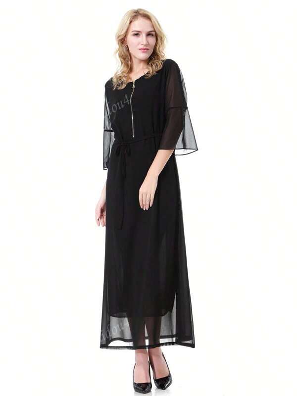 Women's Solid Color Loose Robe With Net Splice, Slimming, Casual Home Dress, Spring & Summer