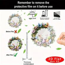 1 pieza de acrílico plano 2D, decoración de pared colgante de cristal plano 2D estilo bohemio - Decoración vibrante de conejo y corona con mariposas y huevos de Pascua, instalación en ventana, adecuado para el hogar, la oficina o la decoración de fiestas, regalos perfectos para Pascua y cumpleaños