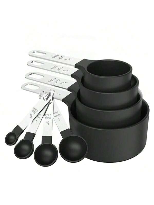 8 Stücke Mess-Tassen & -Löffel Set, stapelbare Tassen und Löffel, ineinander passende Messbecher mit Edelstahlgriff, Küchenhelfer zum Kochen und Backen