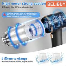 Aspiradora de mano inalámbrica portátil 3 en 1 con súper succión de 5000 Pa, batería dual recargable de 2000 mAh, bajo nivel de ruido que incluye múltiples accesorios y filtros, potente y conveniente, ideal para la limpieza del automóvil.