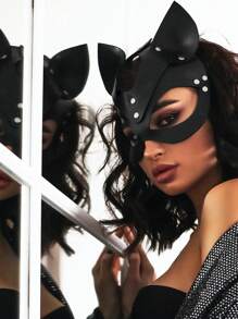 Mask Half Eyes Cosplay Face Cat Holster Mask Cosplay Mask Women's Leather Fun Cat Mask Black Halloween