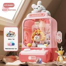 1 Set Of 33pcs/20pcs Claw Machine (Including Plush Dolls, Game Coins, Hatching Ball) Cute Cartoon Animal Dolls Like Little Pink Rabbit, Little Sloth, Little Dinosaur, Little Cat, Coin-Operated Grabber Game Machine, Children's Party Game, Birthday/Thanksgiving/Christmas/Halloween Gift