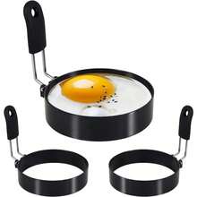 Anillo para Huevos Fritos Anti-escaldado, Molde Redondo Antiadherente Profesional para Panqueques, Molde de Huevos de Acero Inoxidable, Herramientas para Sándwiches de Desayuno - Negro - Ver 2