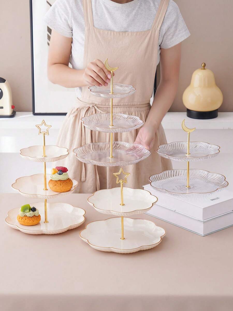 1个多层水果零食甜点蛋糕展示架,带储物托盘和装饰托盘,适用于婚礼、派对和节日场合。 - 彩色 - 查看 1
