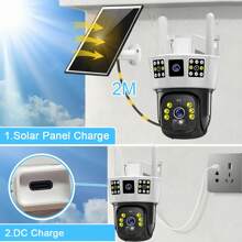SWVW Telecamera di sicurezza CCTV V380 Pro 3 con doppio obiettivo, 12MP, 6K PTZ, sim 4G, alimentata a pannello solare, impermeabile, senza fili, per uso interno ed esterno