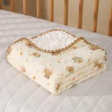 1pc Cartoon Print Textured Soft Fleece Baby Blanket, Nursery Toddler Nap Throw, Adults Office AC Shawl, Stroller Cover, All Season