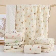 1pc Cartoon Print Textured Soft Fleece Baby Blanket, Nursery Toddler Nap Throw, Adults Office AC Shawl, Stroller Cover, All Season