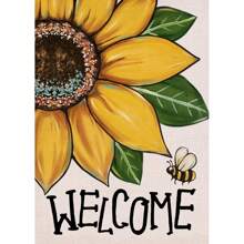 Willkommen in der Sonnenblumen Ziergartenflagge für Frühling und Sommer, Blumen-Hummel-Gelb Terrassen- und Outdoor-Dekoration, saisonale Landhausdeko für Outdoor kleine Heimdekoration beidseitig 30 x 45 cm 70 x 100 cm