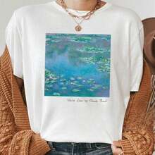 PAYEAH 1 Pcs 100% Cotton  T-Shirt Graphic Tee Floral Womens Tee Artist Gift Famous Painting Tshirt Unisex Tee Water Lilies By Claude Monet  220g Heavy Cotton T Shirt-Fashion Clothes,Classic Loose-Fit T-Shirts,All-Season Top - White - View 7