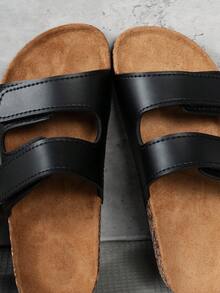 Women's Distinctive Summer Slippers - Letter Design, Adjustable Double Strap With Hook&Loop Closure, Comfortable PU Foam Insole, PVC Outsole - Casual Open Toe Sandals - Black - View 8