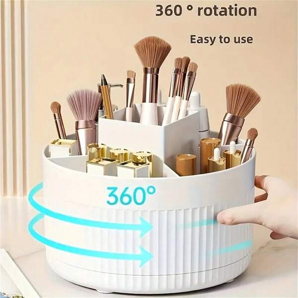 1pc Desktop Rotating Cosmetic Brush Holder, For Storage Of Eye Shadow, Lipstick And Brushes, Easy To Access Small Tools, Knives, Eyebrow Pencils, Razors, Office Stationery, Etc. It Is A Multifunctional Rotating Holder For Household Use And Organizing Cosmetics, Great As An Accessory Or Fun Gift,For Holiday Beach, Bathroom Collection, Bedroom Collection, Large Capacity