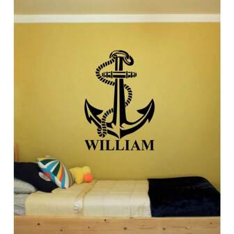 Large Nautical Vinyl Wall Sticker Decal - Customizable Anchor Design With Name, 22"X31", Available In Various Colors