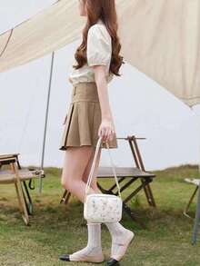 Quilted Square Crossbody Bag, Classic Metal Decor Zipper Purse, Girl's Faux Leather Shoulder Bag