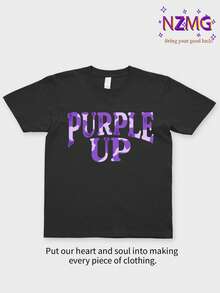 Purple Up Graphic Print Women's Cotton T-Shirt 200g Round Neck Comfortable Breathable Casual Wear - màu đen - Xem 2