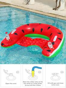 1pc Pool Inflatable Watermelon-Shaped U-Chair, Adult Inflatable Floating Bed For Swimming Pool, Beach Party, Perfect Summer Gift, Beach Essentials, Beach Accessories - Multicolor - View 5
