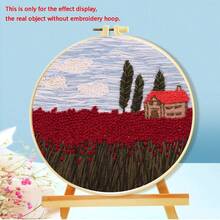 Embroidery Starter Kit - Mountain & Flower Landscape DIY Craft Kit (11ct Cloth, 3-Strand Thread, Full Tools), For Pillow, Hanging Decor, Home Decor, Beginner Video Tutorial Included