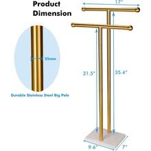 Best Choice Double TShape Standing Bath Towel Rack With Marble Base Design 2 Tier Towel Holder In Brushed Gold Finish Durable Stainless Steel - BrushedGold - View 7