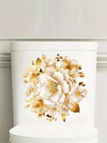 1pc Creativity 3D Yellow Golden Flower Wall Decal, Light Luxury Palace Vintage Style, For Ceramic Surface, Toilet, Bathroom, Refrigerator, Window, Bathtub, Door, Car, Living Room, Bedroom Home, Toilet Decoration Items Refresh Your Home Decor