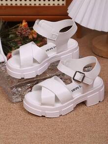 Girls Summer Fashion Roman Sandals, Thick Sole High Heel Shoes, Elegant Princess Shoes For Daily Outing, Wedding Party - White - View 2